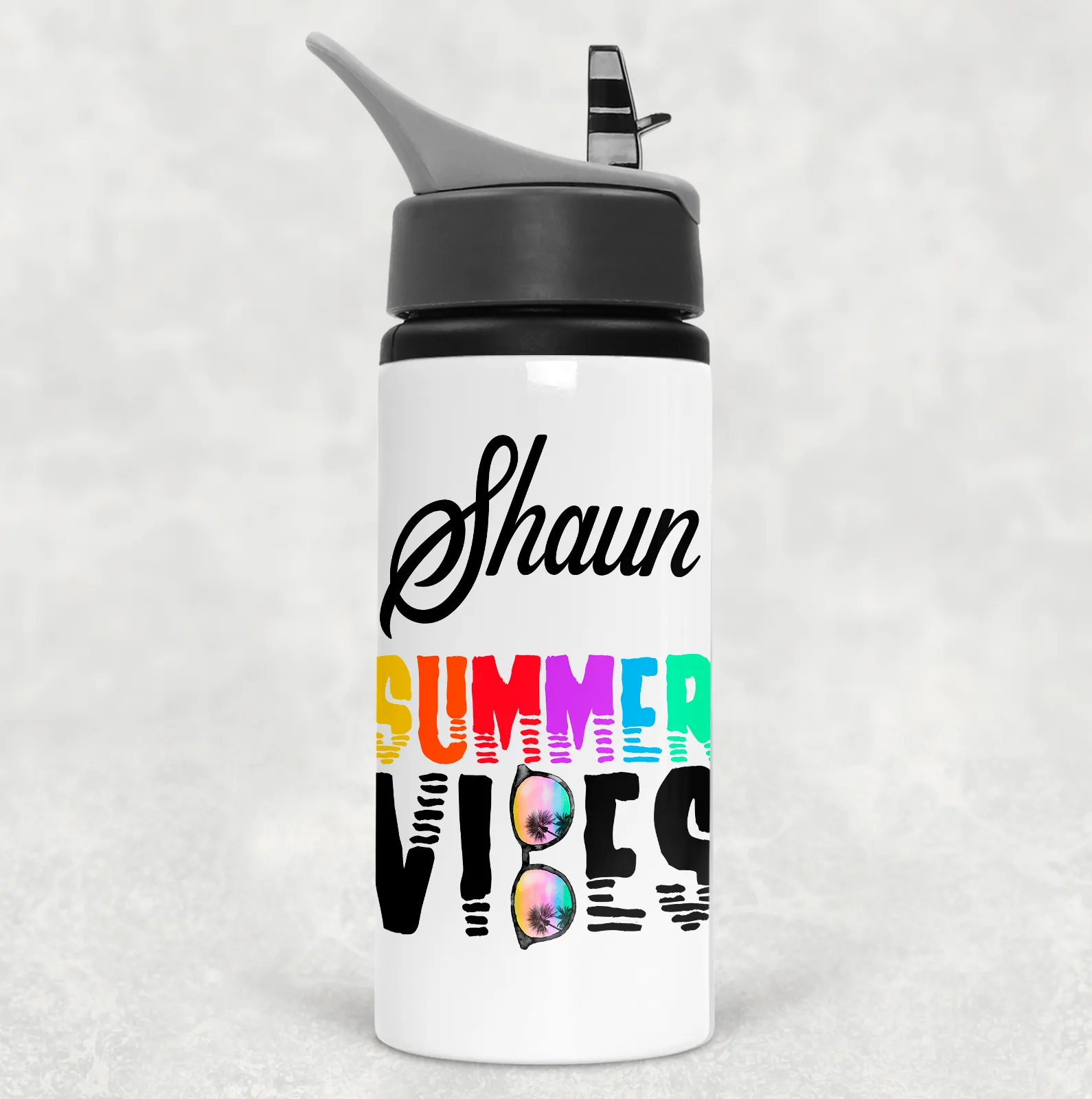 Summer Vibes Sunglasses Personalised Aluminium Straw Water Bottle 650ml