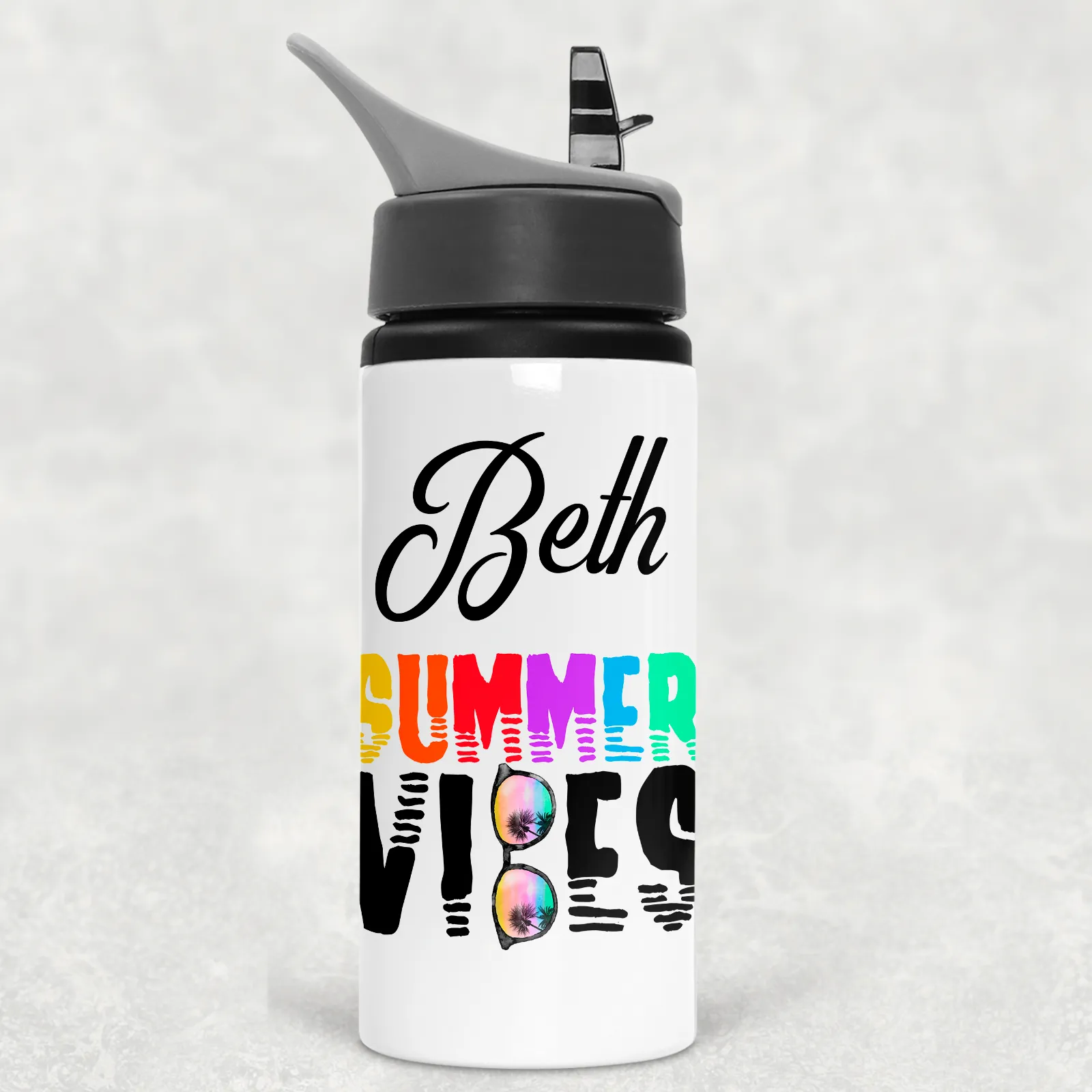 Summer Vibes Sunglasses Personalised Aluminium Straw Water Bottle 650ml