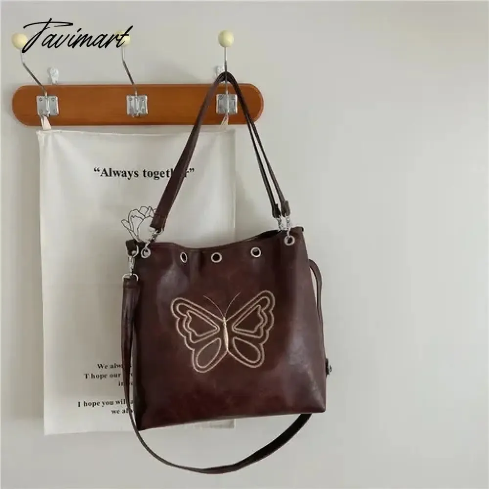 Tavimart Niche Retro Academy Butterfly Embroidery Luxury Women's Bags Long Bag Strap Autumn New Designer Trendy Messenger Shoulder Bag