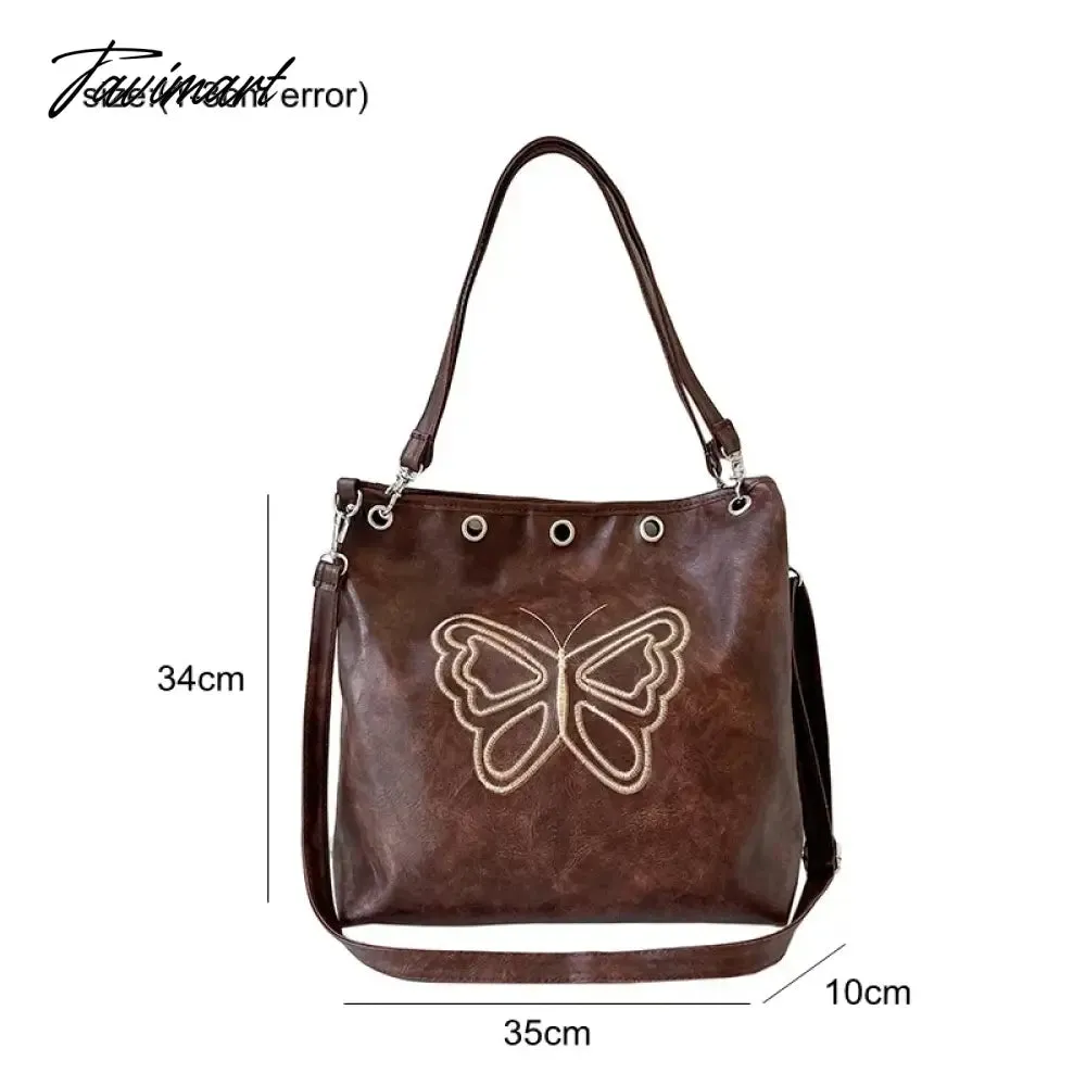 Tavimart Niche Retro Academy Butterfly Embroidery Luxury Women's Bags Long Bag Strap Autumn New Designer Trendy Messenger Shoulder Bag