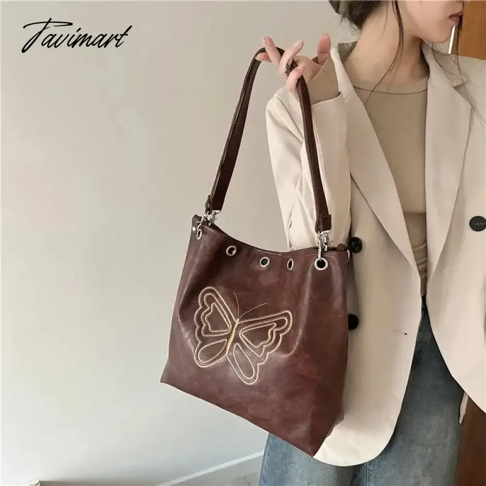 Tavimart Niche Retro Academy Butterfly Embroidery Luxury Women's Bags Long Bag Strap Autumn New Designer Trendy Messenger Shoulder Bag