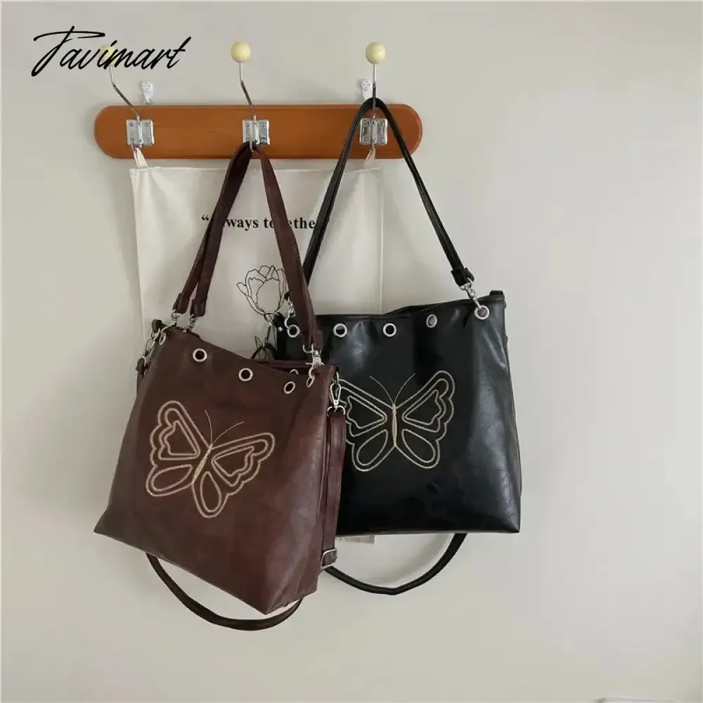 Tavimart Niche Retro Academy Butterfly Embroidery Luxury Women's Bags Long Bag Strap Autumn New Designer Trendy Messenger Shoulder Bag