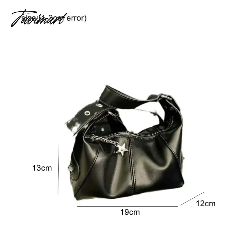 Tavimart Unique Black Women's Shoulder Bag Cool Spicy Girl Motorcycle Messenger Handbags Large Capacity Pillow Shape Designer Luxury Bag