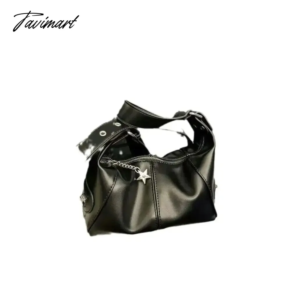 Tavimart Unique Black Women's Shoulder Bag Cool Spicy Girl Motorcycle Messenger Handbags Large Capacity Pillow Shape Designer Luxury Bag