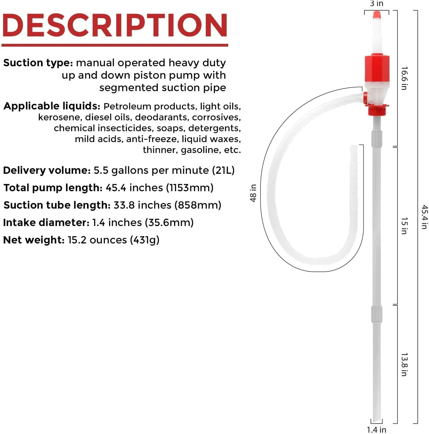 Tera Pump - Compact Manual Drum Pump with Adjustable Length