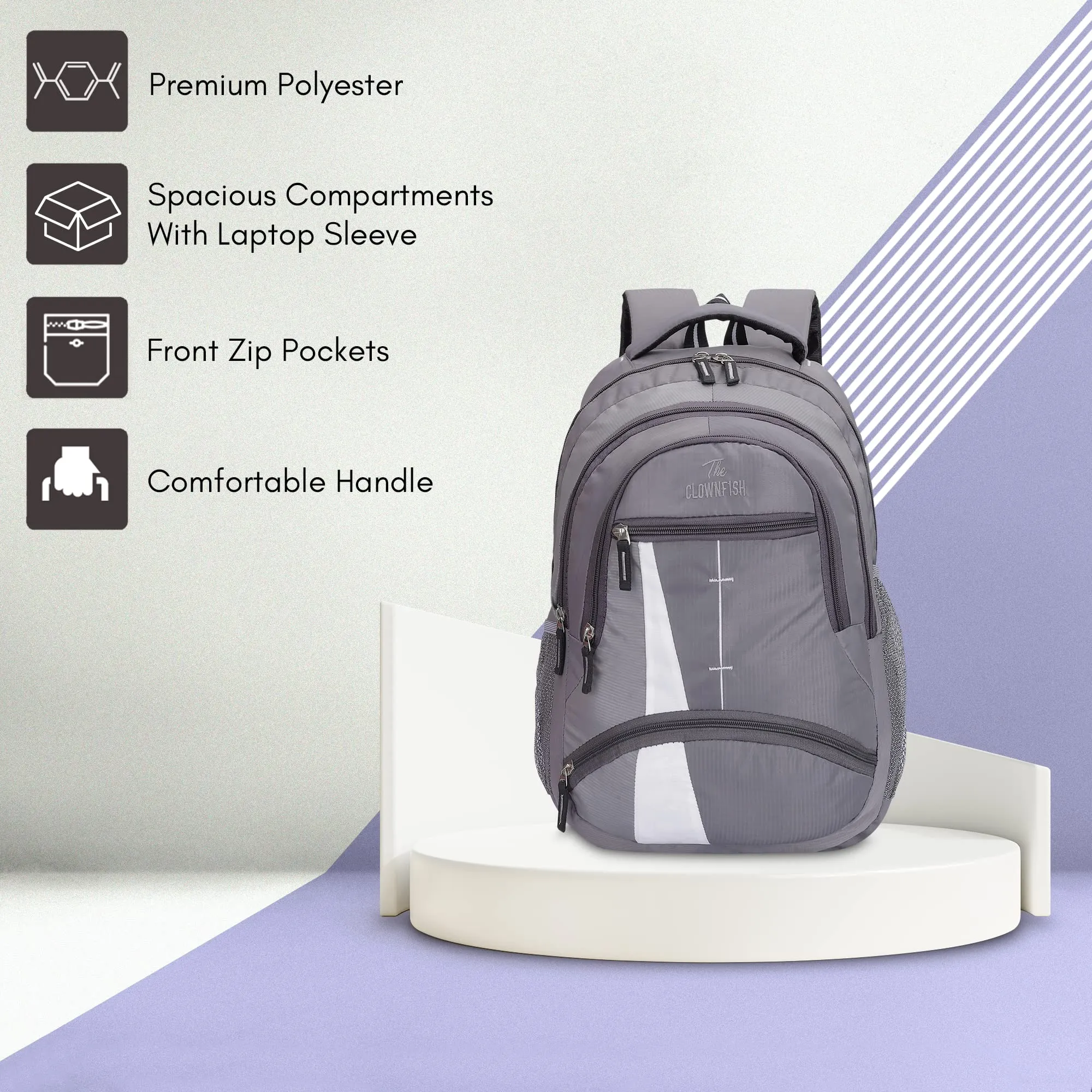 THE CLOWNFISH Moxie Series Polyester 25 Litres Unisex Travel Laptop Backpack for 14 inch Laptop (Grey)