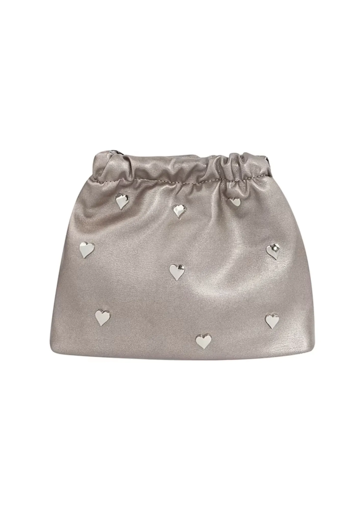 The Edit - Heart Stud Pouch Bag in Metallic Silver