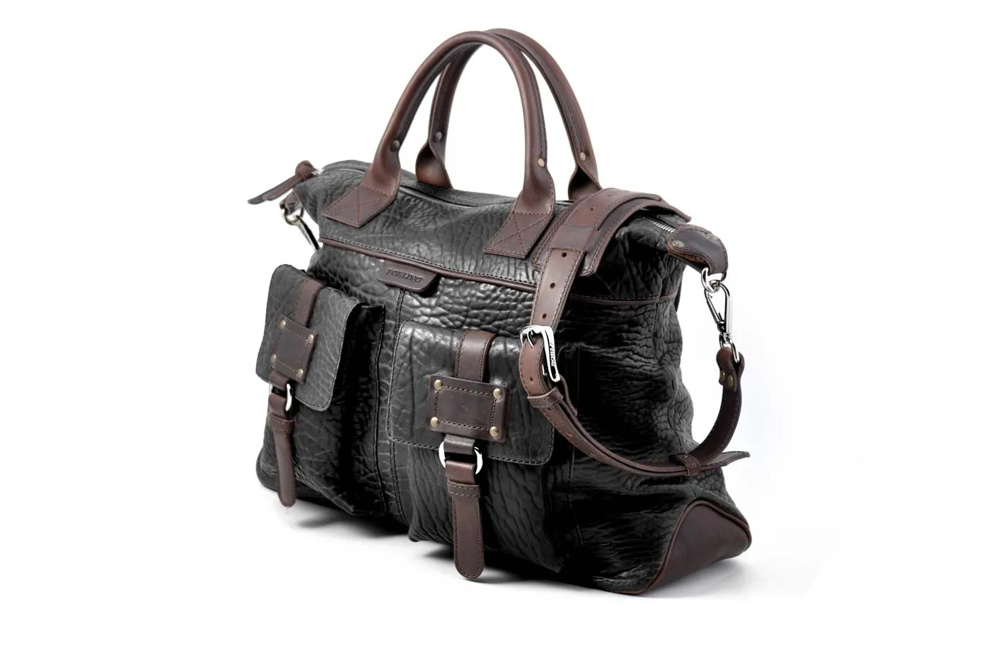 The Milano Buffalo Leather Duffle Bag - Onyx/Walnut