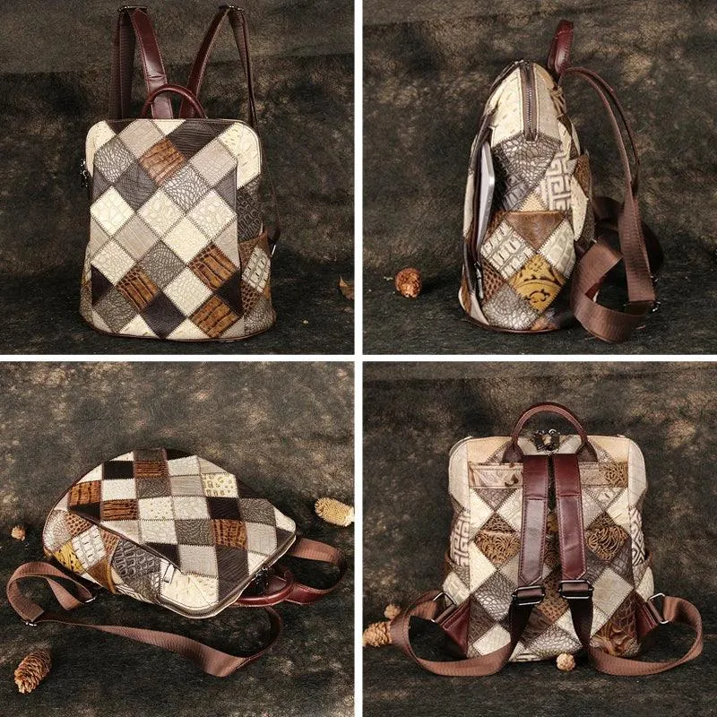 TSB112 Cool Backpacks - Leather Shoulder Bags - Patchwork Multicolor