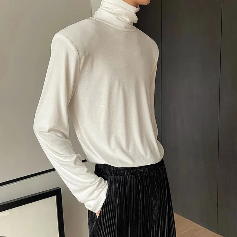 Turtleneck Simple Solid Color Men's T-shirt Long Sleeve Korean Male Top Shoulder Pad Summer Autumn New Fashion Tees 9A2222