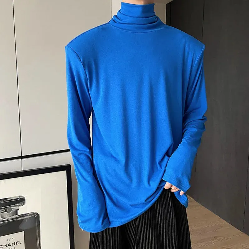 Turtleneck Simple Solid Color Men's T-shirt Long Sleeve Korean Male Top Shoulder Pad Summer Autumn New Fashion Tees 9A2222