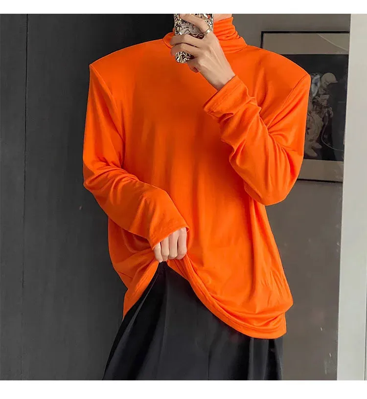 Turtleneck Simple Solid Color Men's T-shirt Long Sleeve Korean Male Top Shoulder Pad Summer Autumn New Fashion Tees 9A2222