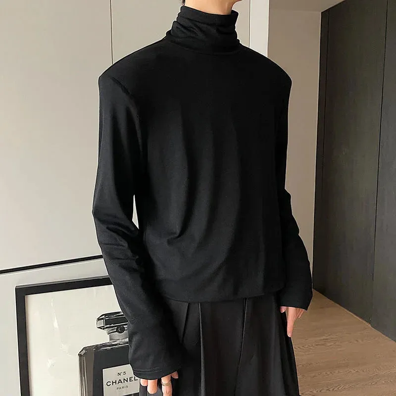 Turtleneck Simple Solid Color Men's T-shirt Long Sleeve Korean Male Top Shoulder Pad Summer Autumn New Fashion Tees 9A2222