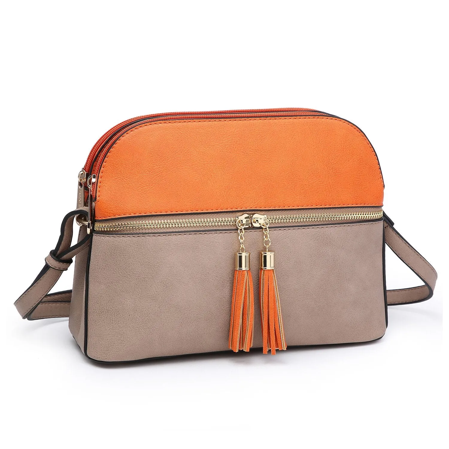 Two-Tone Tassel Crossbody Bag