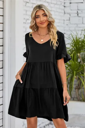 V-Neck Flounce Sleeve Tiered Dress (BWD)(WS06)T