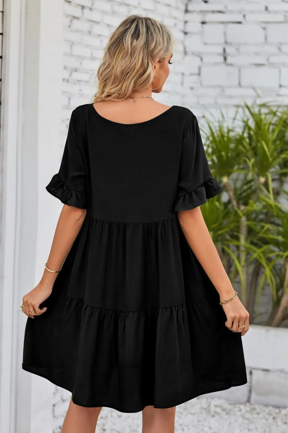 V-Neck Flounce Sleeve Tiered Dress (BWD)(WS06)T