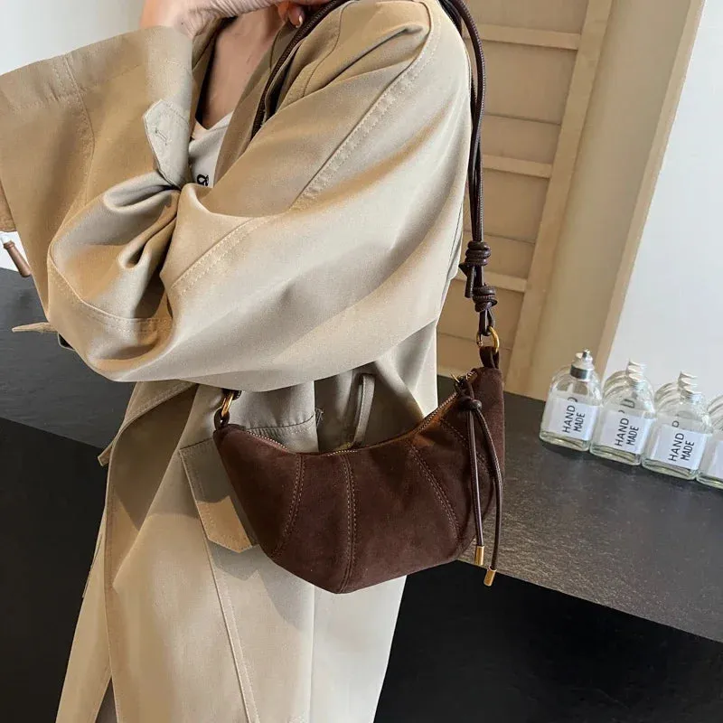 VAIGE Retro Solid Color Splicing Leather Shoulder Bag - Versatile Baguette Style with Zipper Closure and Cell Phone Pocket