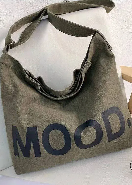 Vintage Grey Graphic Print Canvas Messenger Bag