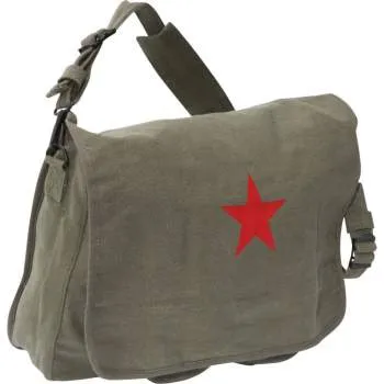 Vintage Style Canvas Shoulder Bag With Red Star