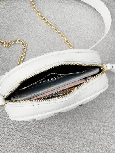 White quill detail designer style fanny pack bag