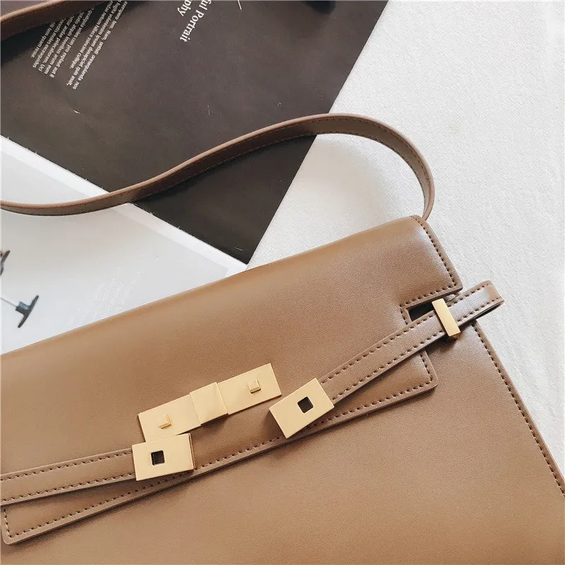 Womens Leather Padlock Classic Clutch Cross Body Bag